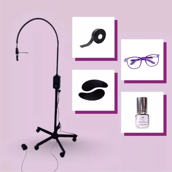 OrgaMo Chance UV led lámpa fekete + UV védőszemüveg + OrgaMo ClearPro UV ragasztó + UV védő habtapasz + UV védő szilikon szemhéjtapasz + UV webinar