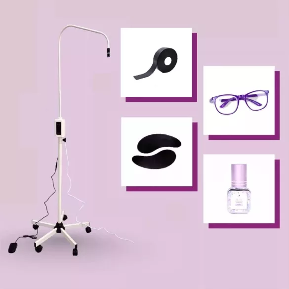 OrgaMo Chance UV led lámpa fehér + UV védöszemüveg + OrgaMo Next UV ragasztó + UV védő habtapasz + UV védő szilikon szemhéjtapasz + UV webinar