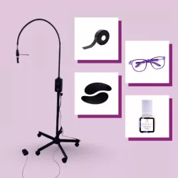   OrgaMo Chance UV led lámpa fekete + UV védőszemüveg + OrgaMo Smoky UV ragasztó + UV védő habtapasz + UV védő szilikon szemhéjtapasz + UV webinar