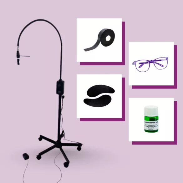 OrgaMo Chance UV led lámpa + UV szűrő szemüveg + EyeCare szérum (2 ml) + UV védő habtapasz + UV védő szilikon szemhéjtapasz + UV webinar 
